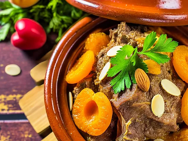 Tajín de cordero con albaricoques