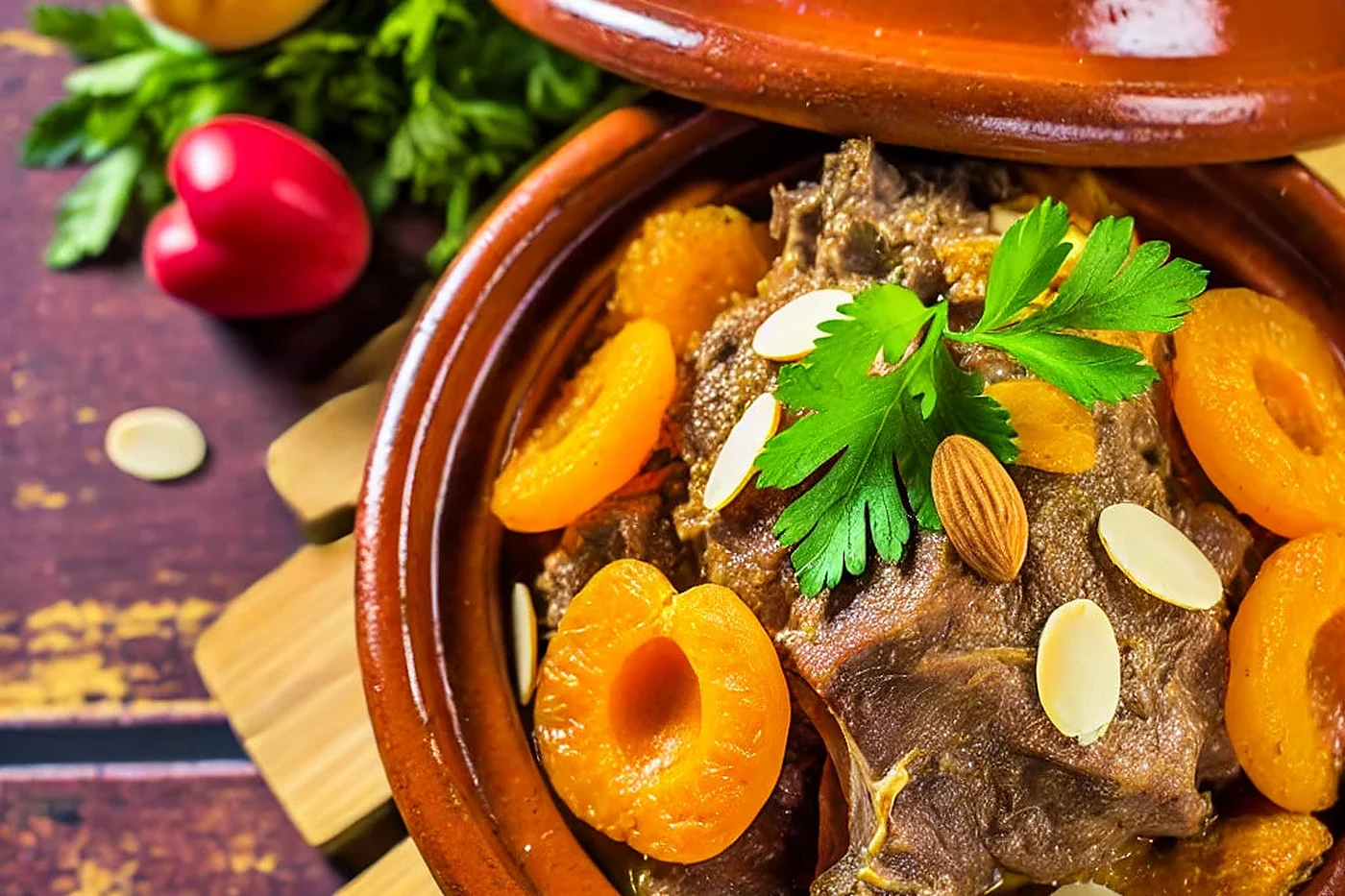 Tajín de cordero con albaricoques